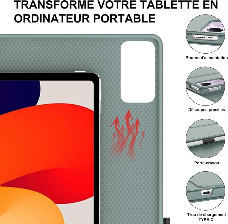 IVEOPPE Redmi Pad SE 11" Billentyűzetes Tok, Mágneses Bluetooth Billentyűzet, Sötétzöld