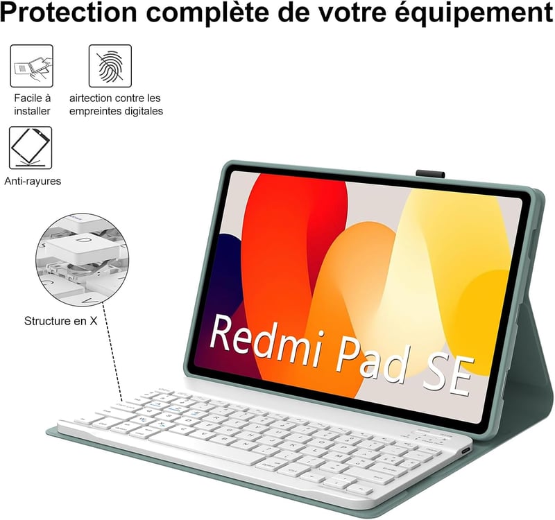 IVEOPPE Redmi Pad SE 11" Billentyűzetes Tok, Mágneses Bluetooth Billentyűzet, Sötétzöld