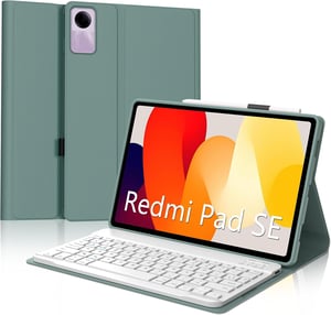IVEOPPE Xiaomi Redmi Pad SE 11" bőr tok levehető Bluetooth billentyűzettel – sötétzöld