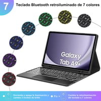 IVEOPPE Puzdro s klávesnicou a touchpadom pre Samsung Galaxy Tab A9 Plus 11", španielske rozloženie, odnímateľné podsvietenie, Bluetooth, čierne 4