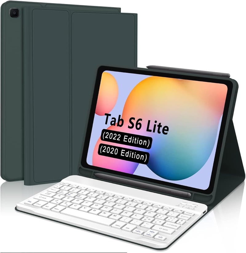 IVEOPPE Samsung Galaxy Tab S6 Lite Bluetooth billentyűzet tok, sötétzöld