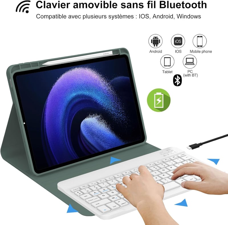 IVEOPPE Xiaomi Pad 6 11" bőr tok mágneses AZERTY billentyűzettel