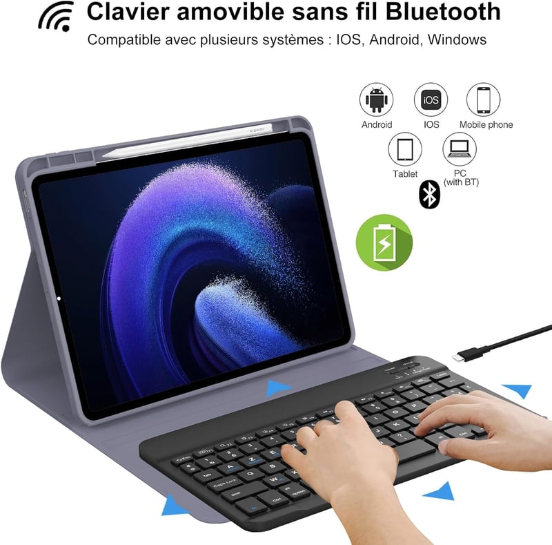 IVEOPPE Xiaomi Pad 6 11" bőr tok mágneses AZERTY billentyűzettel