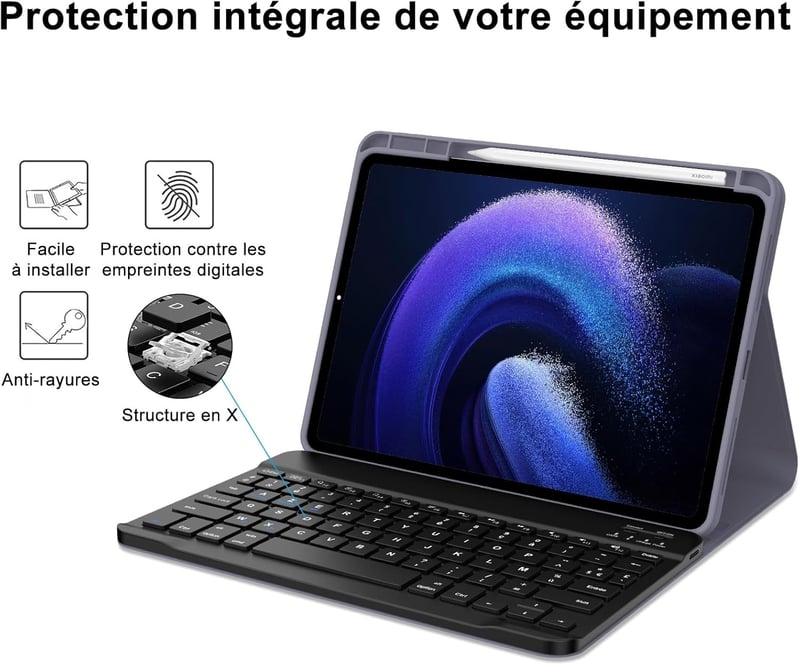 IVEOPPE Xiaomi Pad 6 11" bőr tok mágneses AZERTY billentyűzettel