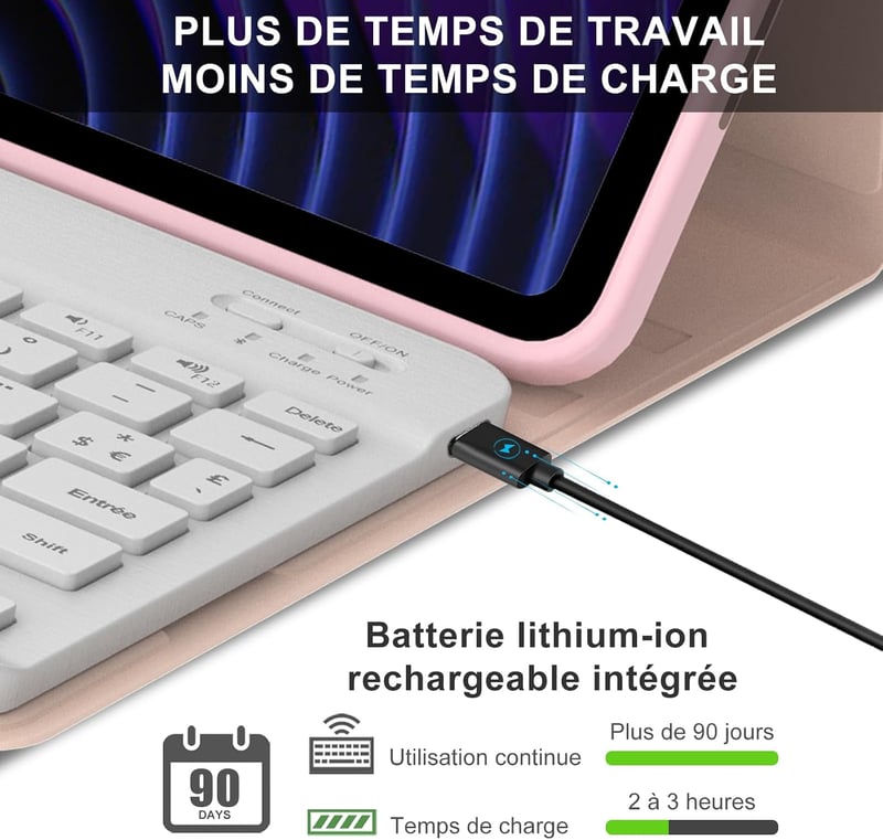IVEOPPE Xiaomi Pad 8/Pro 11.2" Leválasztható Billentyűzet Tok AZERTY Pink
