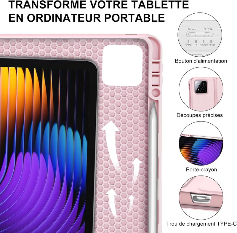 IVEOPPE Xiaomi Pad 8/Pro 11.2" Leválasztható Billentyűzet Tok AZERTY Pink