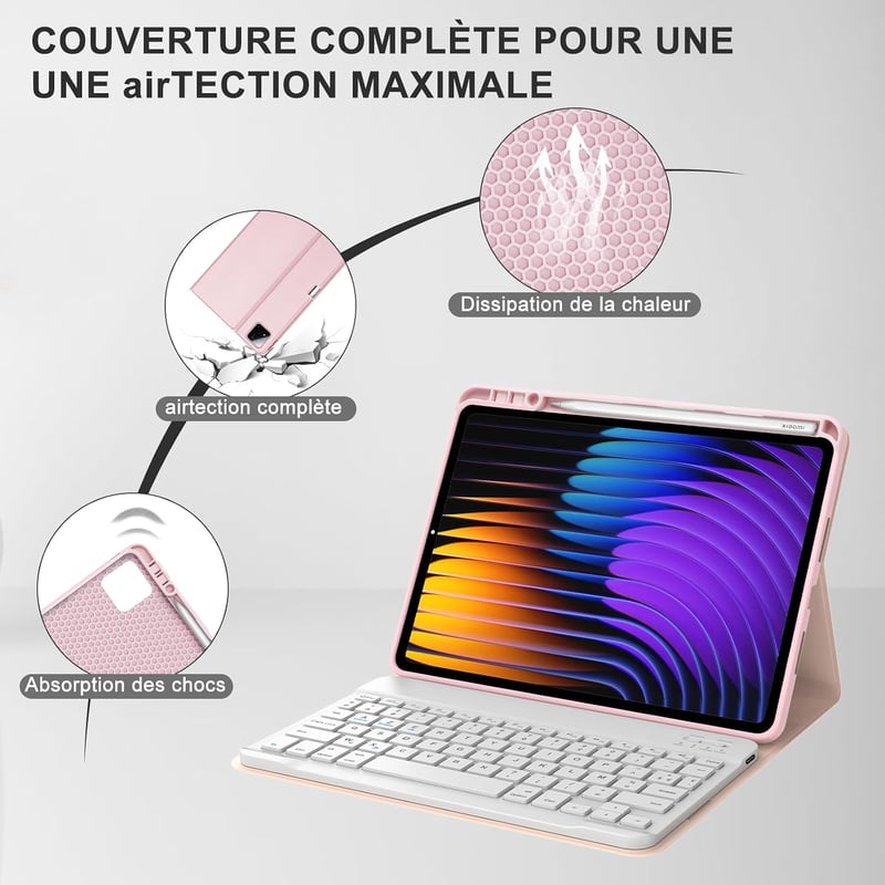 IVEOPPE Xiaomi Pad 8/Pro 11.2" Leválasztható Billentyűzet Tok AZERTY Pink