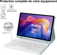 IVEOPPE Xiaomi Redmi Pad SE és Redmi Pad 2 11 hüvelykes levehető Bluetooth billentyűzet tok tolltartóval világoskék AZERTY francia kiosztáss 6