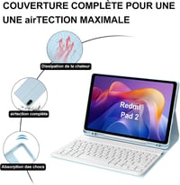 IVEOPPE Xiaomi Redmi Pad SE és Redmi Pad 2 11 hüvelykes levehető Bluetooth billentyűzet tok tolltartóval világoskék AZERTY francia kiosztáss 7
