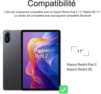 IVEOPPE Xiaomi Redmi Pad SE és Redmi Pad 2 11 hüvelykes levehető Bluetooth billentyűzet tok tolltartóval világoskék AZERTY francia kiosztáss 2