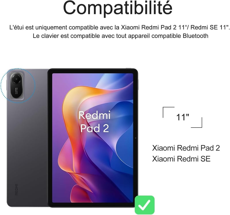 IVEOPPE Xiaomi Redmi Pad SE és Redmi Pad 2 11 hüvelykes levehető Bluetooth billentyűzet tok tolltartóval világoskék AZERTY francia kiosztáss