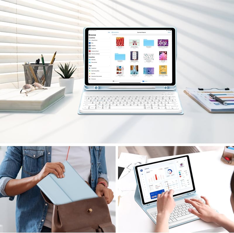 IVEOPPE Xiaomi Redmi Pad SE és Redmi Pad 2 11 hüvelykes levehető Bluetooth billentyűzet tok tolltartóval világoskék AZERTY francia kiosztáss