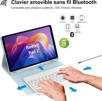 IVEOPPE Xiaomi Redmi Pad SE és Redmi Pad 2 11 hüvelykes levehető Bluetooth billentyűzet tok tolltartóval világoskék AZERTY francia kiosztáss 3