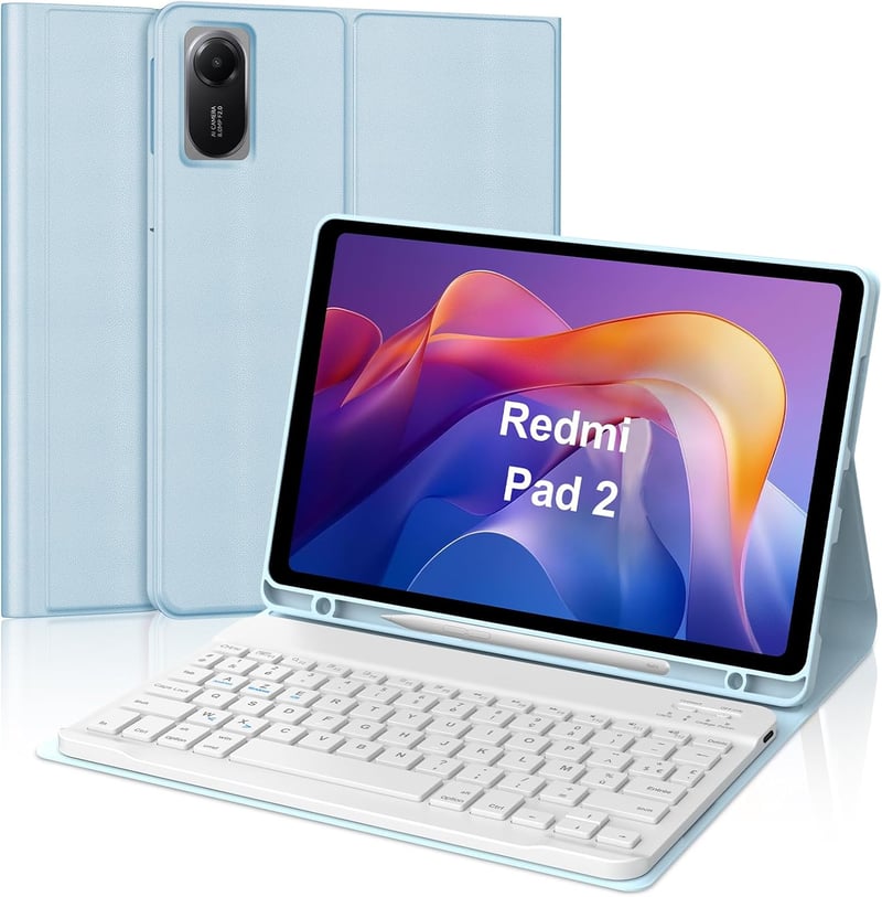 IVEOPPE Xiaomi Redmi Pad SE és Redmi Pad 2 11 hüvelykes levehető Bluetooth billentyűzet tok tolltartóval világoskék AZERTY francia kiosztáss