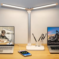 iVict Dupla Karos LED Íróasztali Lámpa - 5 Fényerősség, Érintésvezérlés, 45 Perces Időzítő, USB Töltőport, Memória Funkció, Fehér 1