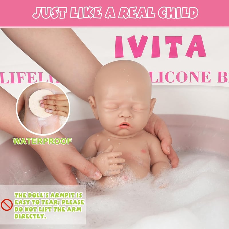 IVITA Teljes testű szilikon újszülött baba nyitott szájjal, puha, cumi szopható