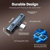IVIVTOR USB-C Fejhallgató Töltő Adapter - 2 az 1-ben Audio Adapter és 100W Gyorstöltés Laptophoz Tablethez Okostelefonhoz - Szürke 6