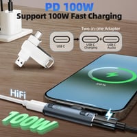 IVIVTOR USB-C Fejhallgató Töltő Adapter - 2 az 1-ben Audio Adapter és 100W Gyorstöltés Laptophoz Tablethez Okostelefonhoz - Szürke 2