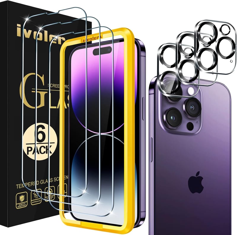 ivoler 3+3 Edzett Üveg Képernyővédő Fólia iPhone 14 Pro 6.1" Készülékhez - 9H Keménységű HD Átlátszó Védőfólia Kamera Védelemmel és Pozicion