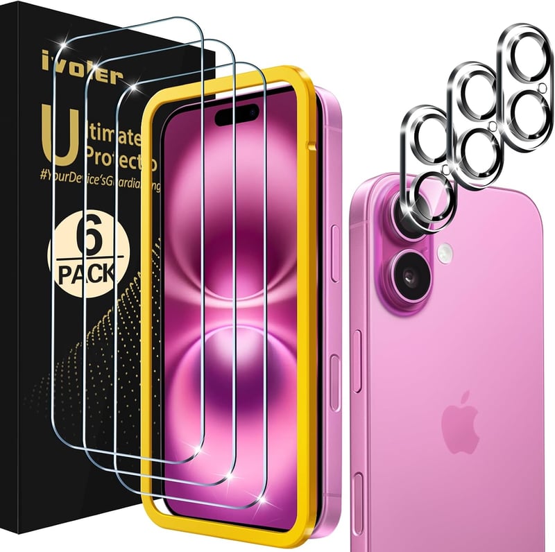 ivoler iPhone 16 Plus edzett üveg képernyővédő + kameravédő fólia - 3+3 db