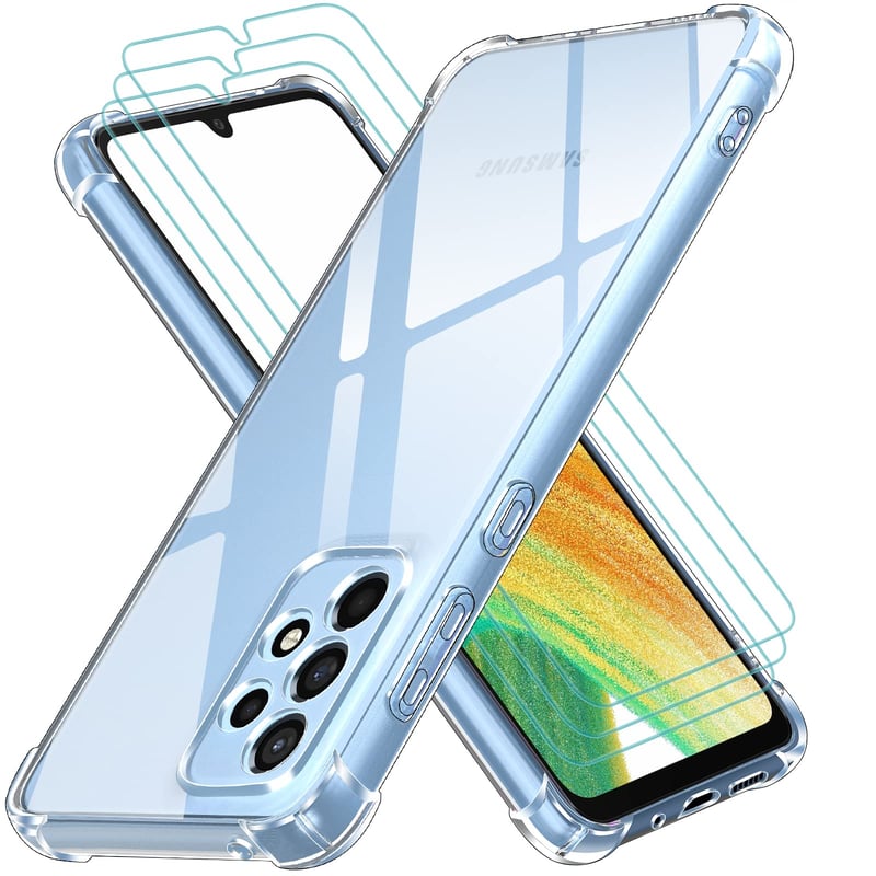 Husă transparentă ivoler pentru Samsung Galaxy A33 5G cu 3 folii de sticlă securizată, husă de protecție subțire din silicon TPU moale, rezistentă la șocuri și la zgârieturi