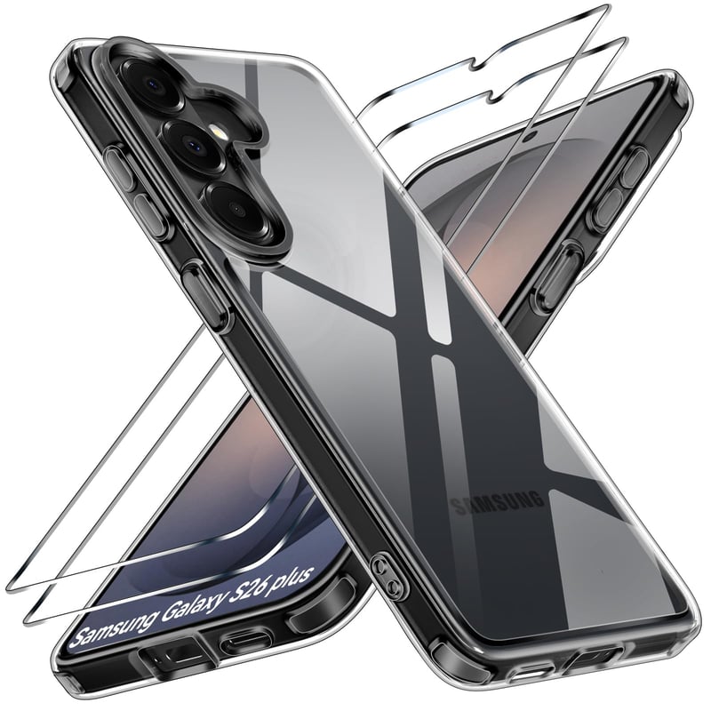 ivoler Priehľadný kryt pre Samsung Galaxy S26 Plus 5G, s 2 ks tvrdeného skla, vojenská ochrana, nárazuvzdorný, tenký, nežltnúci, čierny