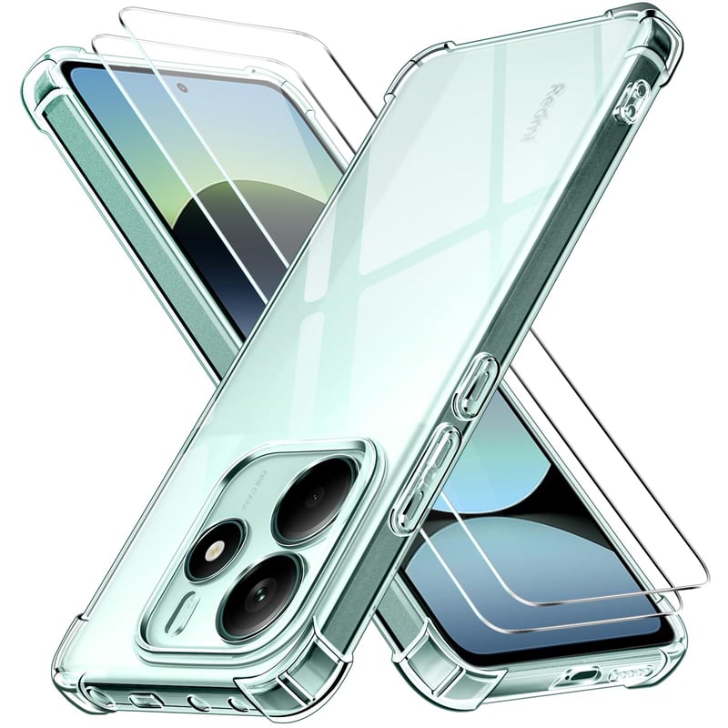 ivoler Priehľadný kryt pre Xiaomi Redmi Note 14 5G + 2 ks tvrdené sklo, tenký silikónový TPU nárazuvzdorný ochranný kryt, nárazník odolný proti poškriabaniu