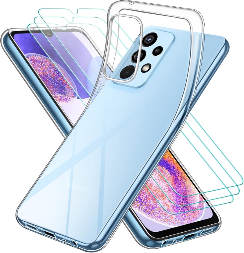 ivoler Átlátszó TPU Szilikon Tok Samsung Galaxy A23 5G Telefonhoz - Ütésálló Védőtok 3db Edzett Üveg Képernyővédővel, Karcálló Mobiltelefon 