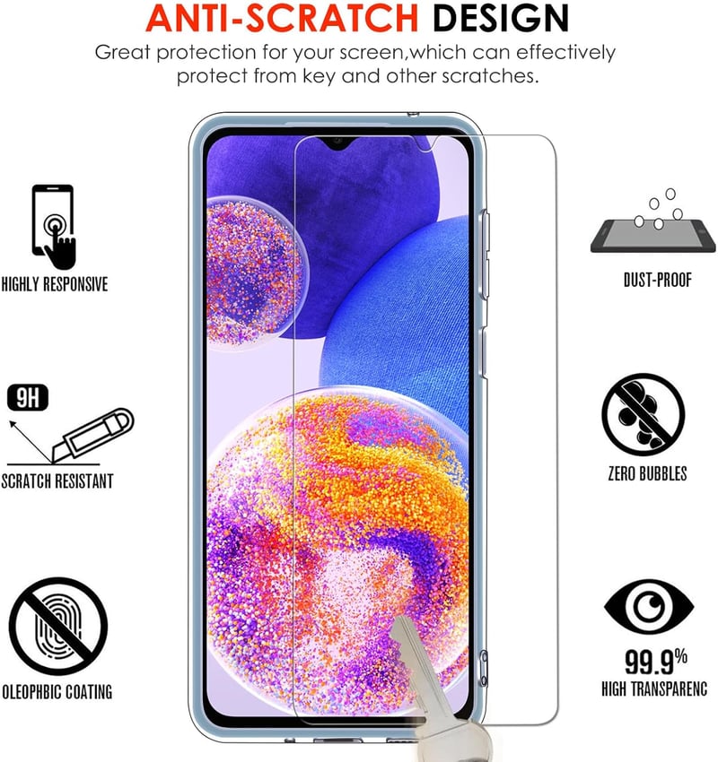 ivoler Átlátszó TPU Szilikon Tok Samsung Galaxy A23 5G Telefonhoz - Ütésálló Védőtok 3db Edzett Üveg Képernyővédővel, Karcálló Mobiltelefon 