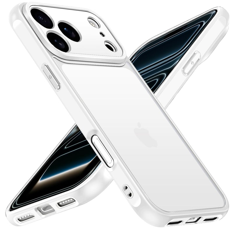 Husă ivoler mată pentru iPhone 17 Pro, rezistentă la șocuri conform standardelor militare, spate din policarbonat dur mat translucid, anti-amprentă, ramă subțire de protecție - Alb