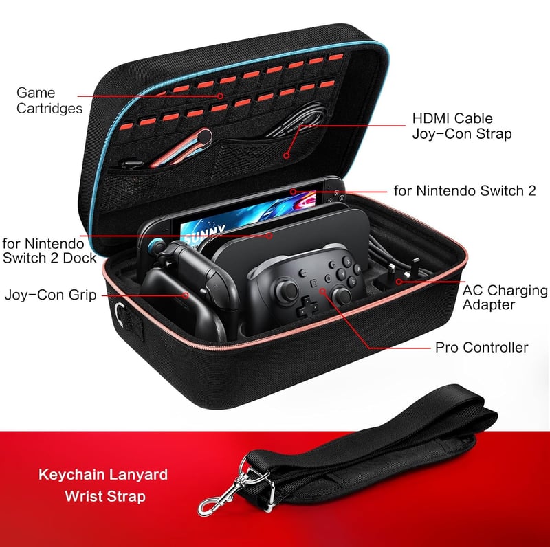 ivoler Nintendo Switch 2 kemény hordtáska, védőtok konzolhoz és kiegészítőkhöz - 7.9", Black