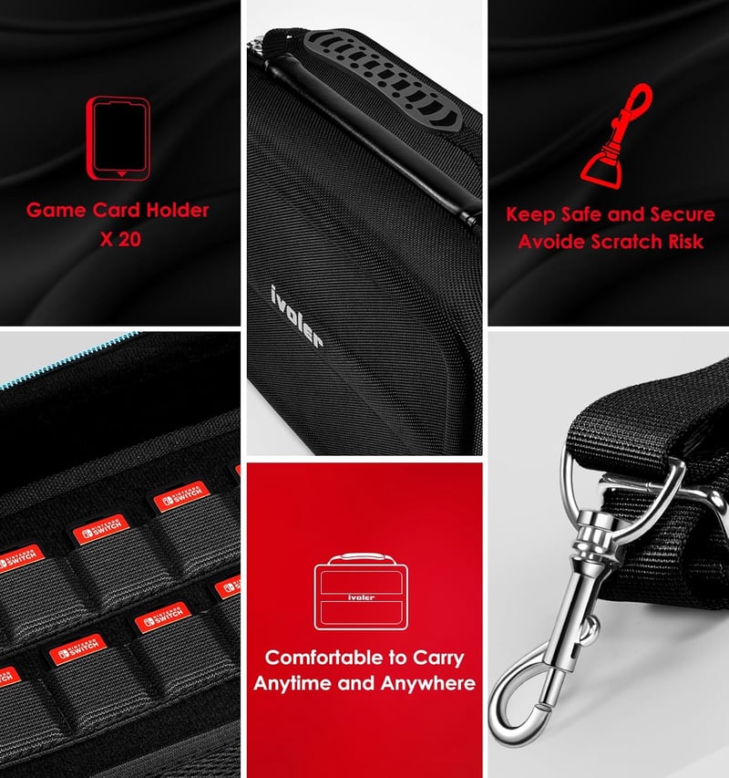ivoler Nintendo Switch 2 kemény hordtáska, védőtok konzolhoz és kiegészítőkhöz - 7.9", Black