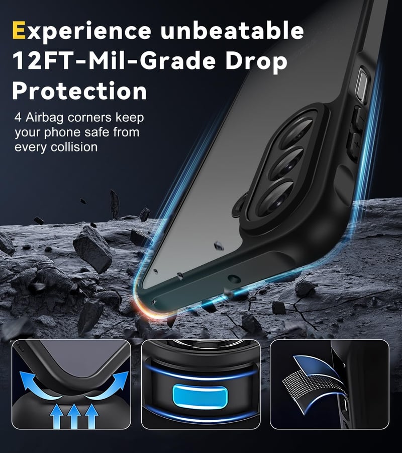 ivoler Samsung Galaxy A26 5G Tok Katonai Védelemmel + 2db Edzett Üveg, Ütésálló Kameravédő Telefontok, Matt Áttetsző Hátlap, Ujjlenyomatment
