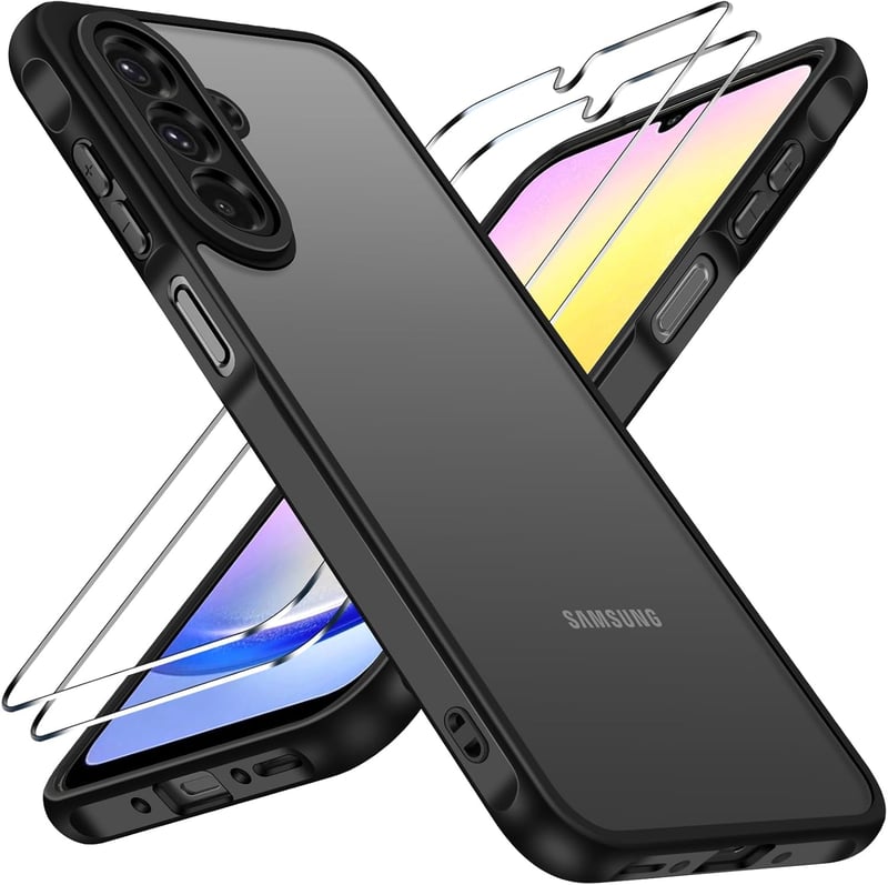 ivoler Samsung Galaxy A26 5G Tok Katonai Védelemmel + 2db Edzett Üveg, Ütésálló Kameravédő Telefontok, Matt Áttetsző Hátlap, Ujjlenyomatment