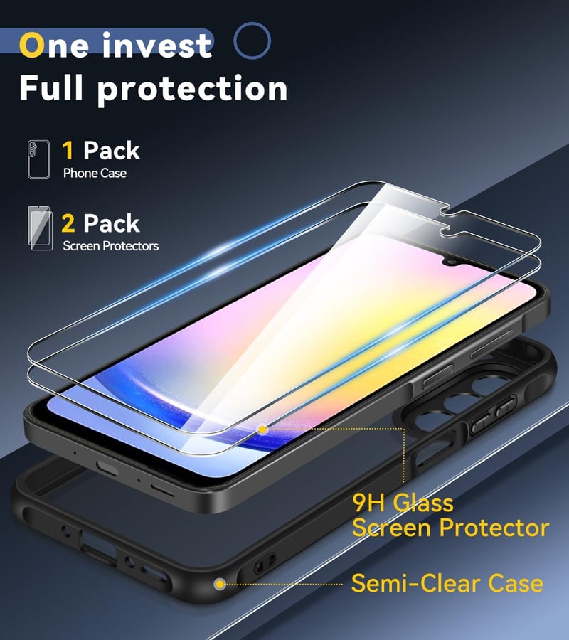 ivoler Samsung Galaxy A26 5G Tok Katonai Védelemmel + 2db Edzett Üveg, Ütésálló Kameravédő Telefontok, Matt Áttetsző Hátlap, Ujjlenyomatment