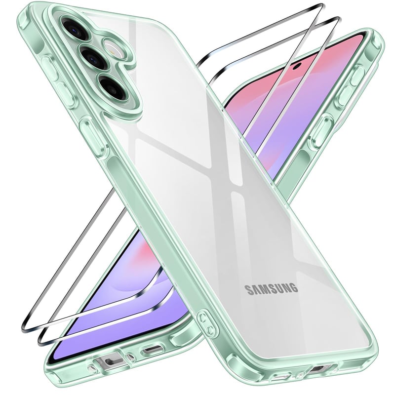 ivoler Priehľadný kryt na Samsung Galaxy A37 5G, zelený – ochrana proti žltnutiu, nárazuvzdorné rohy, 3 ks tvrdené sklo, vojenská úroveň ochrany, tenký priehľadný zadný kryt