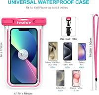 ivoler Vízálló Mobiltelefon Tok Szett (2db) - Univerzális Porálló Védőtok iPhone, Samsung, Huawei Készülékekhez, 6.7 Hüvelykig (Zöld + Rózsa 2