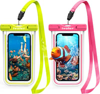 ivoler Vízálló Mobiltelefon Tok Szett (2db) - Univerzális Porálló Védőtok iPhone, Samsung, Huawei Készülékekhez, 6.7 Hüvelykig (Zöld + Rózsa 1
