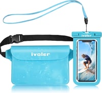 ivoler Vízálló Övtáska Mobiltelefon Tokkal - Univerzális Strandtáska Vízi Sportokhoz, Úszáshoz, Hajózáshoz, Világoskék 1