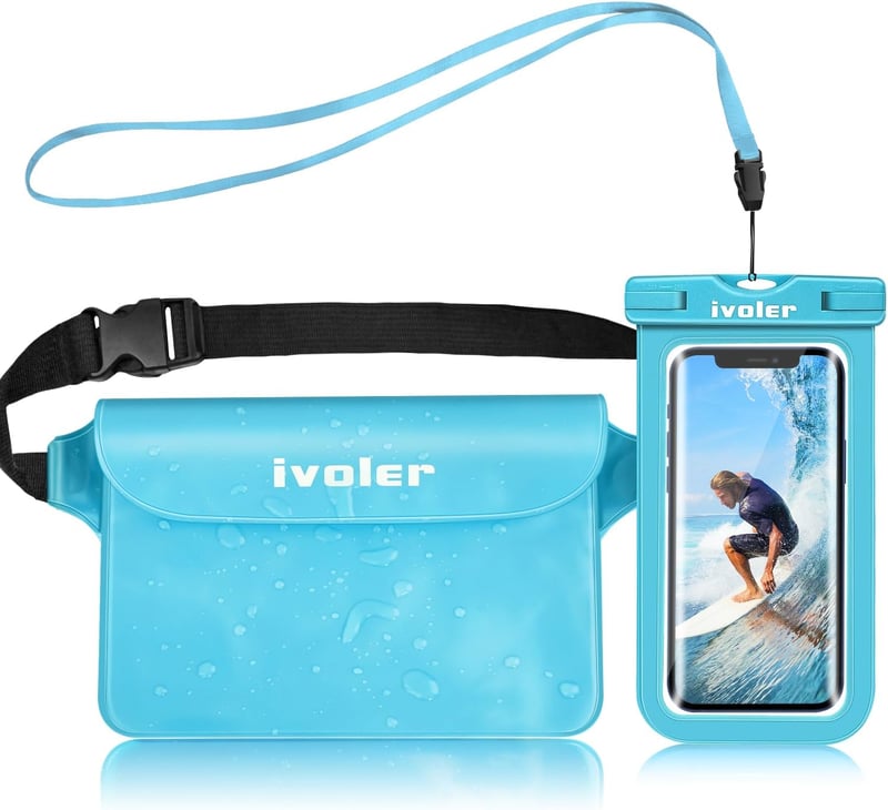 ivoler Vízálló Övtáska Mobiltelefon Tokkal - Univerzális Strandtáska Vízi Sportokhoz, Úszáshoz, Hajózáshoz, Világoskék