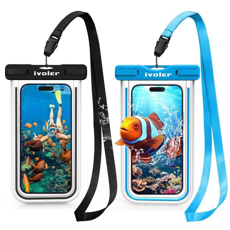 ivoler Vodotesné puzdro na telefón 2 ks IPX8 univerzálne puzdro na mobil pre iPhone Samsung Huawei Xiaomi do 6,9 palca čierne a modré
