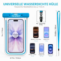 ivoler Vodotesné puzdro na telefón 2 ks IPX8 univerzálne puzdro na mobil pre iPhone Samsung Huawei Xiaomi do 6,9 palca čierne a modré 2