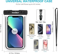 Husă impermeabilă pentru telefon iVoler, 2 bucăți, IPX8, geantă uscată universală fluorescentă pentru iPhone Samsung, 6.2", Negru 2