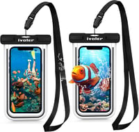 Husă impermeabilă pentru telefon iVoler, 2 bucăți, IPX8, geantă uscată universală fluorescentă pentru iPhone Samsung, 6.2", Negru 1