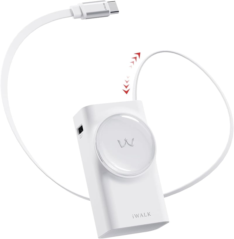 iWALK 10000 mAh Power Bank 30W PD, beépített USB-C kábellel, 3 kimenettel