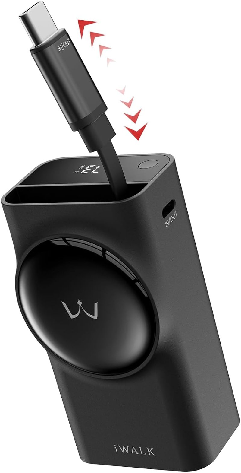 iWALK 10000 mAh Power Bank 30W PD, beépített USB-C kábellel, iPhone/Samsung/iPad