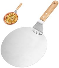Paletă de pizza argintie Ixydor cu mâner din lemn și lamă din oțel inoxidabil perforat, pentru pizza, pâine, prăjituri și torturi, cu agățătoare 1