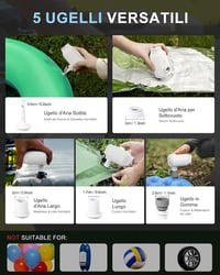 Pompă de aer electrică cu acumulator iyes.top pentru saltele gonflabile, saci de vidat, cu 5 duze, funcție de dezumflare, pentru colace de înot, cu lampă de camping 5