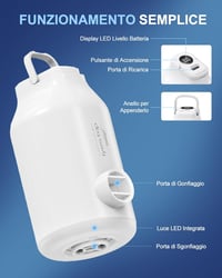 Pompă de aer electrică cu acumulator iyes.top pentru saltele gonflabile, saci de vidat, cu 5 duze, funcție de dezumflare, pentru colace de înot, cu lampă de camping 4
