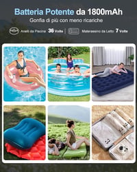 Pompă de aer electrică cu acumulator iyes.top pentru saltele gonflabile, saci de vidat, cu 5 duze, funcție de dezumflare, pentru colace de înot, cu lampă de camping 6